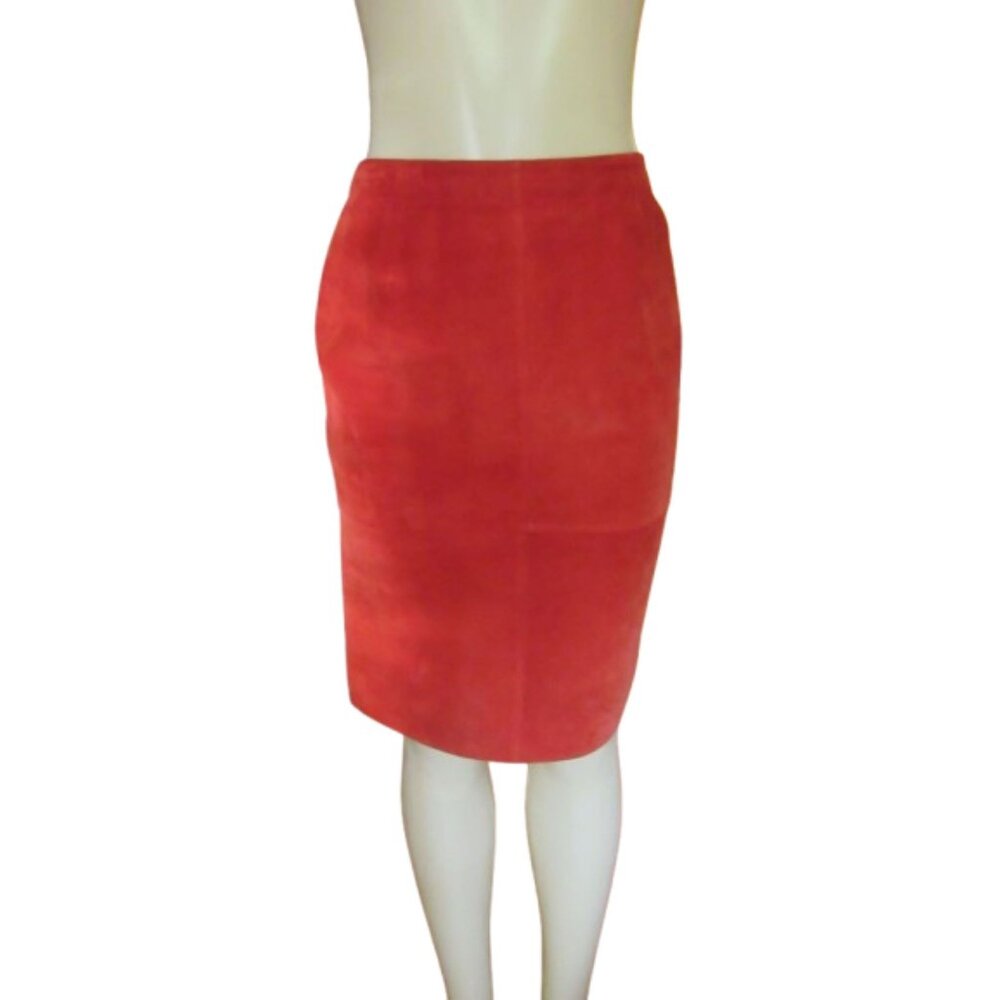 Vintage First Issue Red Suede Knee Length Pencil Skirt in Size 10